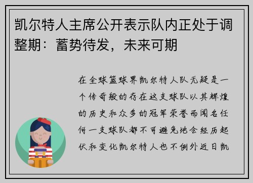 凯尔特人主席公开表示队内正处于调整期：蓄势待发，未来可期